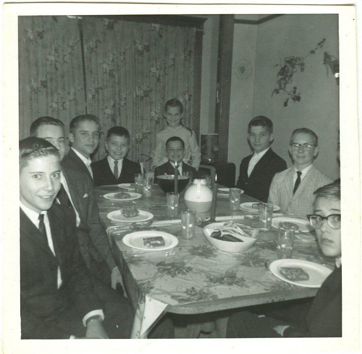 1225.jpg - Dean Boese, Larry Roth, Steve Decker, Tim Swiegart, Reynolds Roth, JoAnn Decker standing, Jim Decker, Keith Boese, Randy Sweigart.  1965c