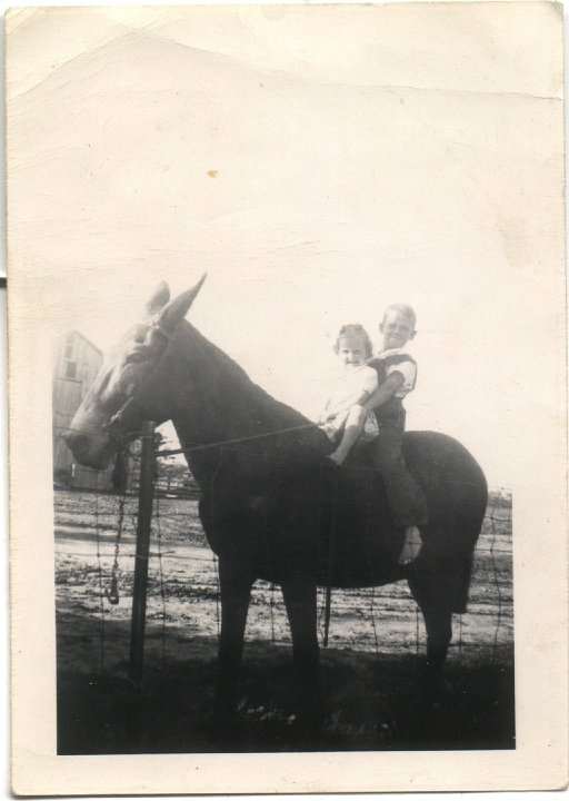 0328.jpg - Gary & Louise Reschly, Kate the mule  1949c